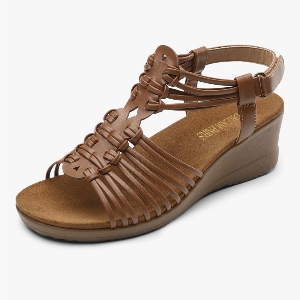 Brown Strappy Wedge Sandals